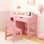 Pink Girls' Modern Study Table and Chair Set with Storage Shelf - Sturdy Hardwood Construction