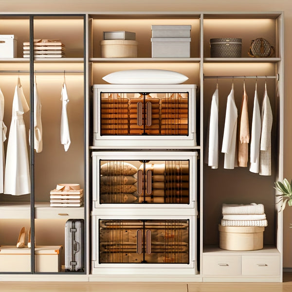 Foldable Storage Box with Lid, Large Capacity Storage Box, Storage Cabinet with Wheels and Doors