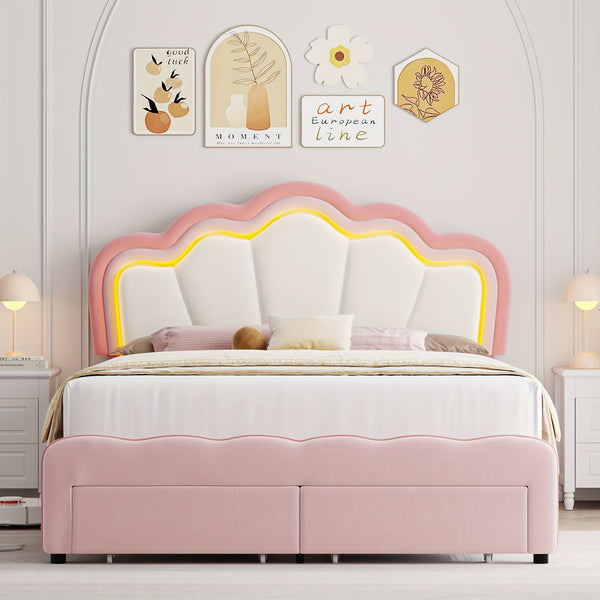 FULTRU Twin\u002FFull Size Led Bed Frame, Pink\u002F Blue Platform Bed With Large Drawer