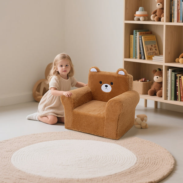 Memory Foam Kids Armchair - Bear-Shaped Chair with Manual Recline