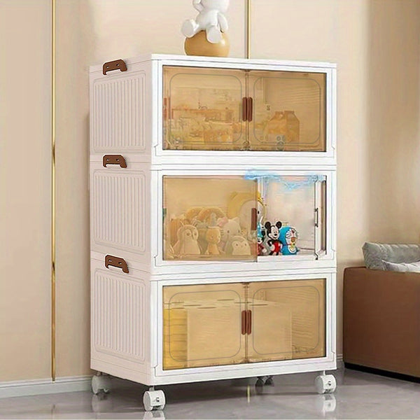 19.69inch Large Heavy-Duty White PP Plastic Foldable & Collapsible Storage Cabinet with ic Doors & Locking Drawers