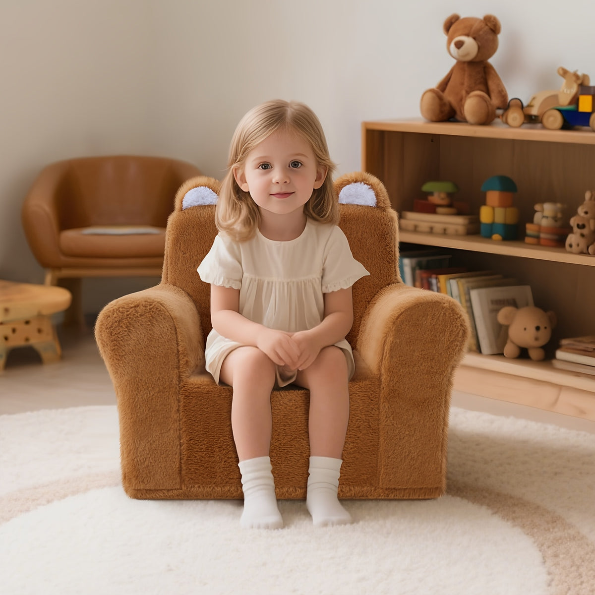 Memory Foam Kids Armchair - Bear-Shaped Chair with Manual Recline