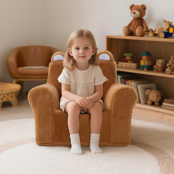 Memory Foam Kids Armchair - Bear-Shaped Chair with Manual Recline
