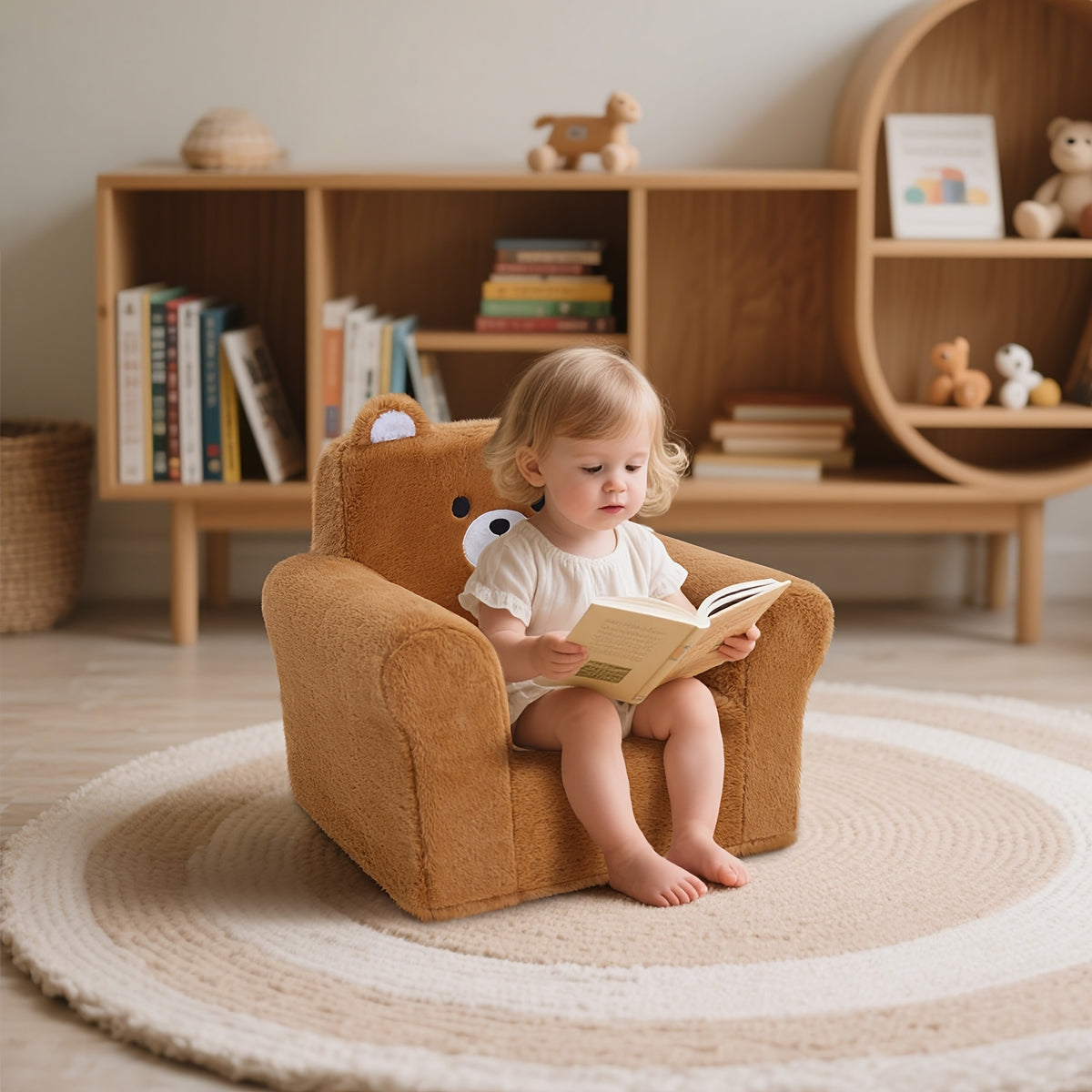 Memory Foam Kids Armchair - Bear-Shaped Chair with Manual Recline