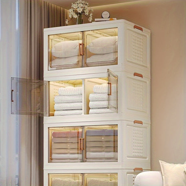 Heavy-Duty Folding Storage Cabinet with Wheels - No Assembly Needed, Large Capacity Organizer with Doors