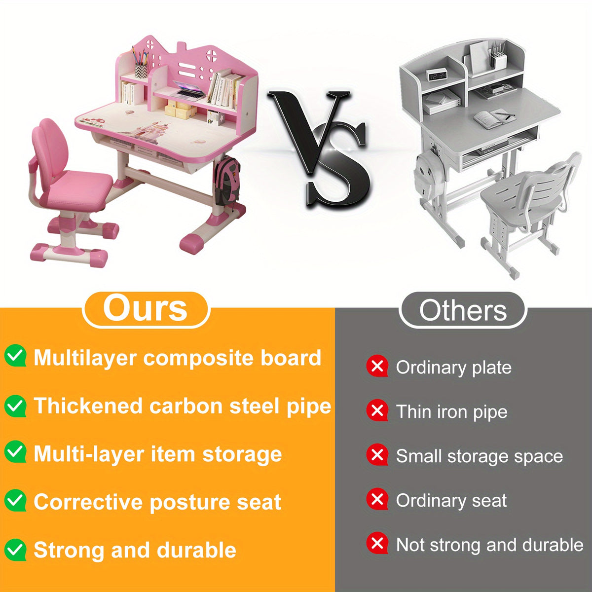Multi Bookcase Wider Desktop Table and Chair Set Cartoon Pattern Adjustable Height Study Drawer Table with Chair