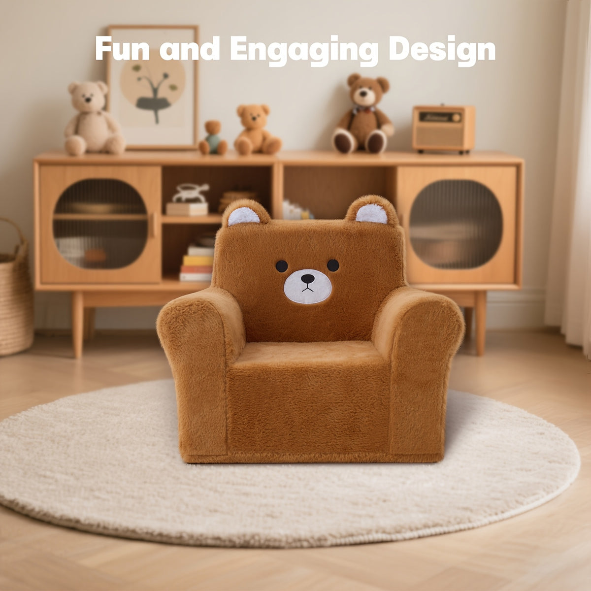 Memory Foam Kids Armchair - Bear-Shaped Chair with Manual Recline
