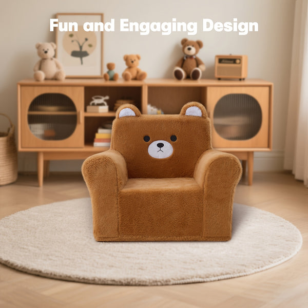 Memory Foam Kids Armchair - Bear-Shaped Chair with Manual Recline
