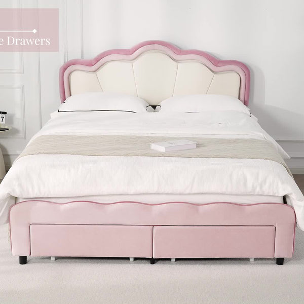 FULTRU Twin\u002FFull Size Led Bed Frame, Pink\u002F Blue Platform Bed With Large Drawer