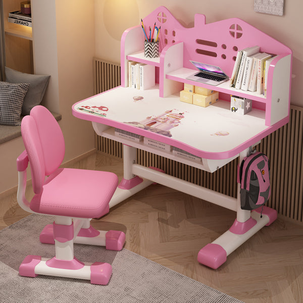 Multi Bookcase Wider Desktop Table and Chair Set Cartoon Pattern Adjustable Height Study Drawer Table with Chair