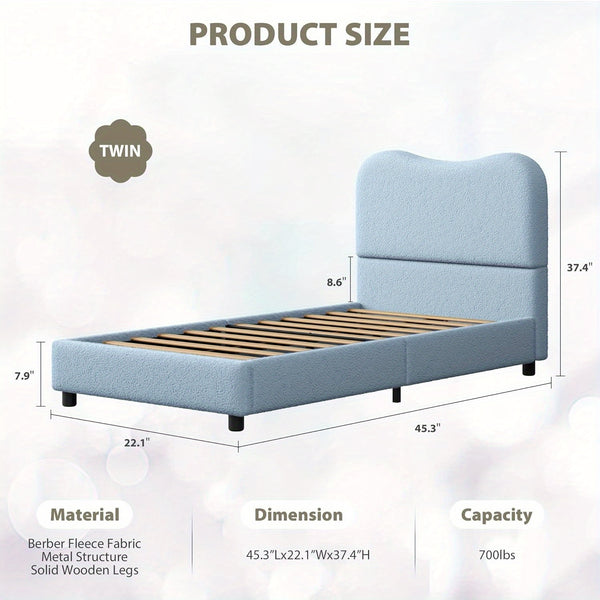 GAOMON Twin Bed Frame with Velvet Upholstered Headboard - Low Profile Platform Bed for Girls & Boys