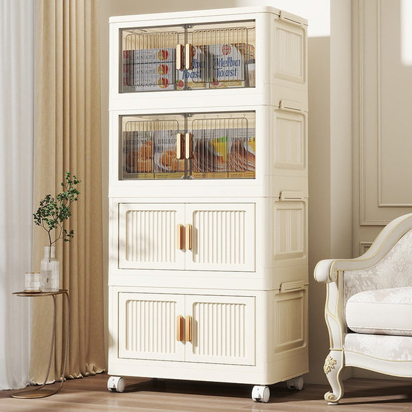 1pc Vintage-Style Rolling Storage Cabinet with Wheels, Magnetic Closure, Multi-Compartment Organizer for Snacks